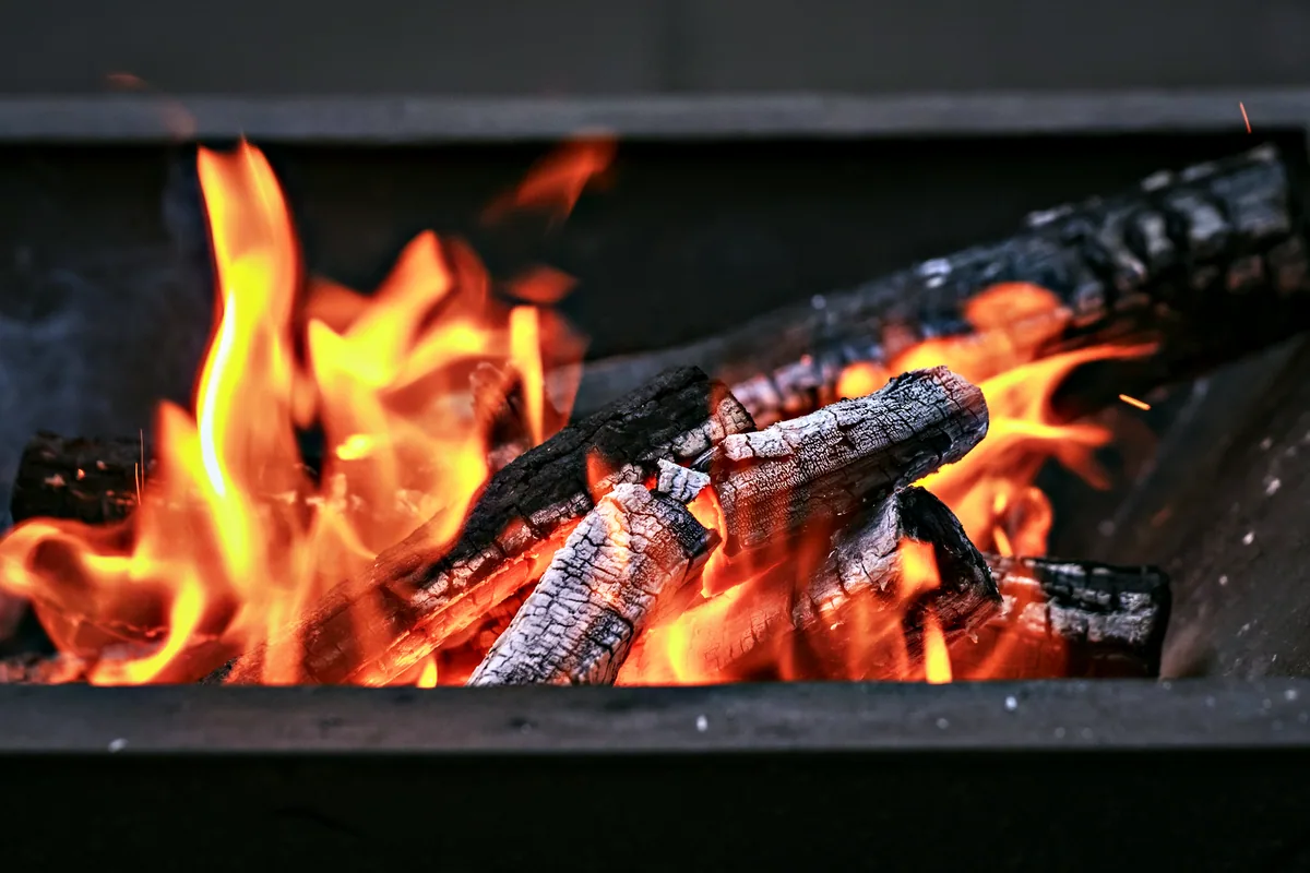 The fire pit, lit